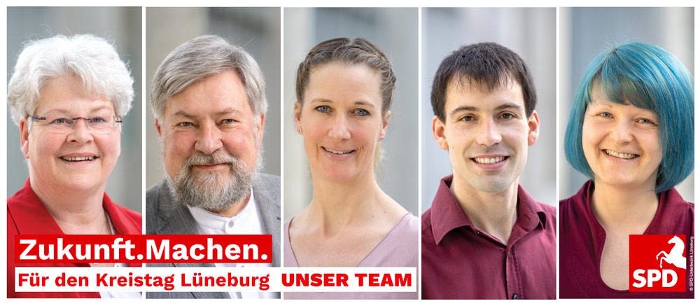 Kreistagskandidat:innen Silke Rogge, Achim Gründel, Frauke Ruff, Niklas Rüter und Aline Langbartels